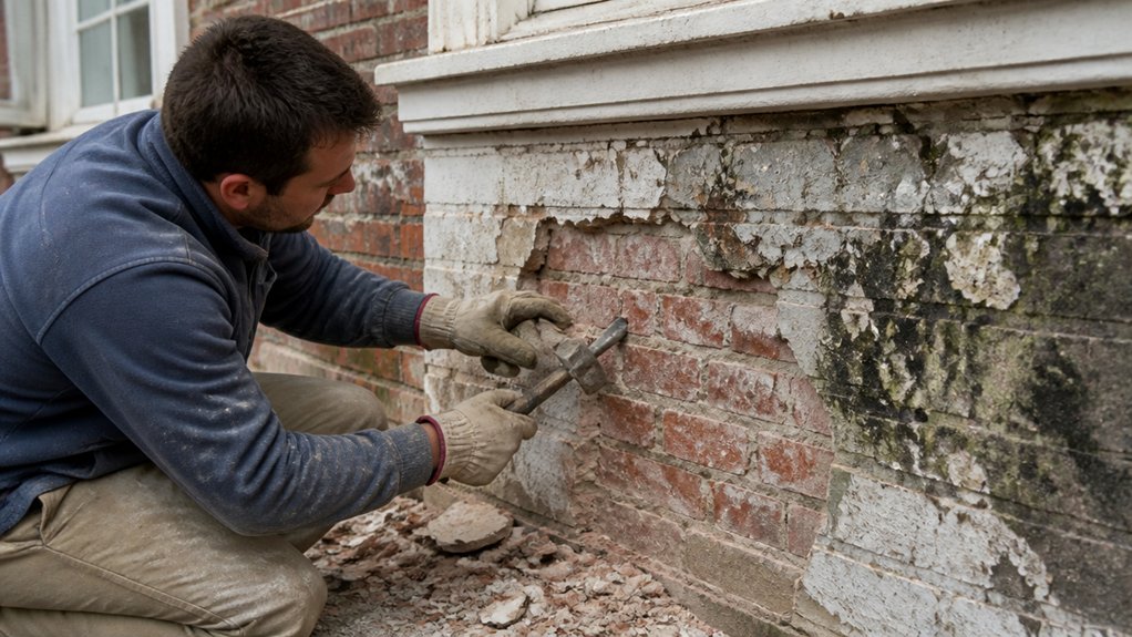 careful removal of damaged render